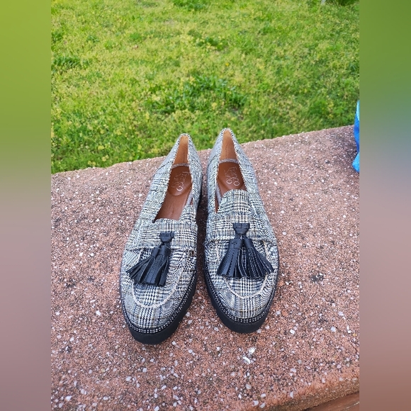 Franco Sarto Black and White Plaid Loafers - Picture 1 of 6
